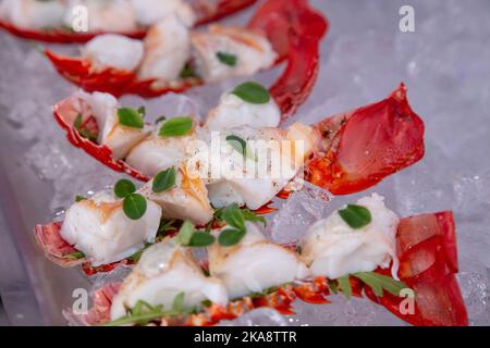 Nahaufnahme frischer Meeresfrüchte auf Eis Stockfoto