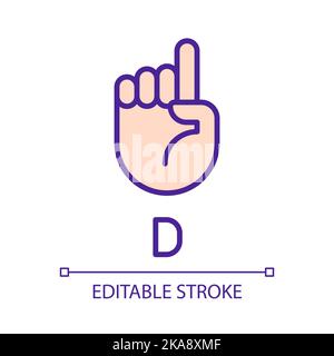 Signing Letter D in ASL Pixel Perfect RGB-Farbsymbol Stock Vektor