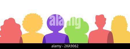 Silhouette Profil Gruppe von Männern und Frauen der verschiedenen Kultur. Vielfalt multiethnischer und multirassischer Menschen. Konzept der Rassengleichheit und Anti Stock Vektor