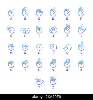 Buchstaben in amerikanischer Zeichensprache Pixel perfekte Gradient lineare Vektor-Symbole gesetzt Stock Vektor