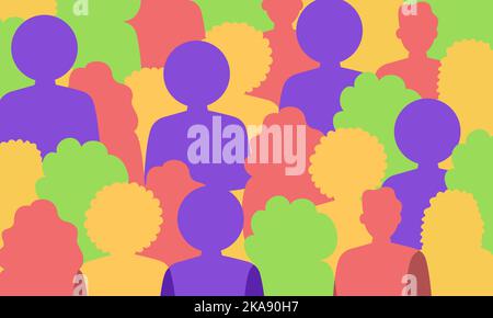 Silhouette Profil Gruppe von Männern und Frauen der verschiedenen Kultur. Vielfalt multiethnischer und multirassischer Menschen. Konzept der Rassengleichheit und Anti Stock Vektor