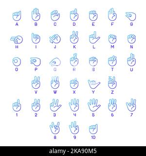 American Sign language Pixel Perfect Gradient lineare Vektor-Symbole gesetzt Stock Vektor