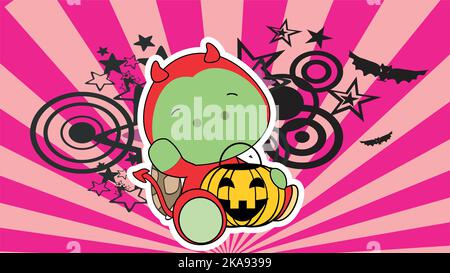 chibi halloween Schildkröte böse Kostüm Charakter Cartoon Hintergrund Illustration im Vektor-Format Stock Vektor