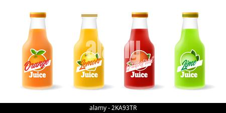 Flaschen mit Zitronensaft Stock Vektor