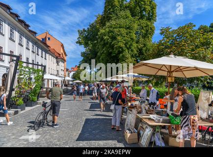 Flohmarkt auf Breg in der Altstadt, Ljubljana, Slowenien Stockfoto