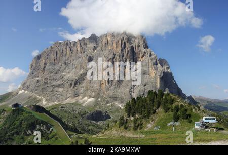 Langkofel Peak in den Dolomiten, Italien Stockfoto