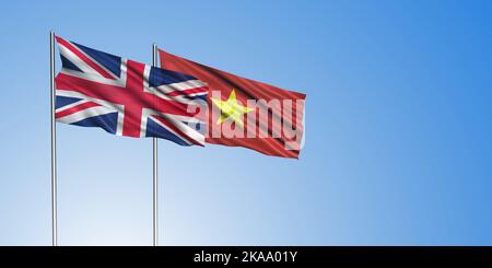 Flagge des Vereinigten Königreichs und Vietnam, mit blauem Himmel Stockfoto