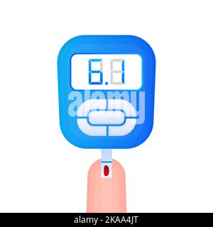 Poster mit Glucometer-Symbol. Gerät zum Testen und Überwachen von Zucker oder Glukose im Blut. Stock Vektor