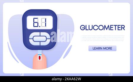 Poster mit Glucometer-Symbol. Gerät zum Testen und Überwachen von Zucker oder Glukose im Blut. Stock Vektor