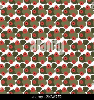 Rote Blüten auf grünem, nahtlosem Vektor-Skizzenmuster Stock Vektor