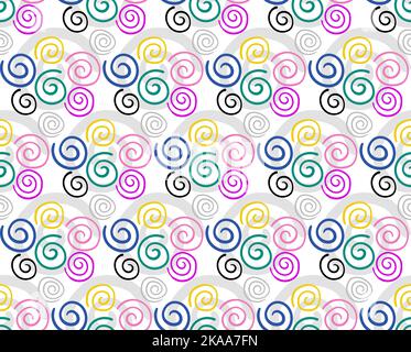Lustige Spiralen, farbenfrohes Set, nahtloser Vektor-Druck aus Stoff Stock Vektor