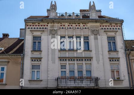 Ljekarne Zagrebačke županije , Ljekarne Zagreb County Pharmacy, Art deco, King Tomislav Square, Trg kralja Tomislava, Samobor, Kroatien Stockfoto