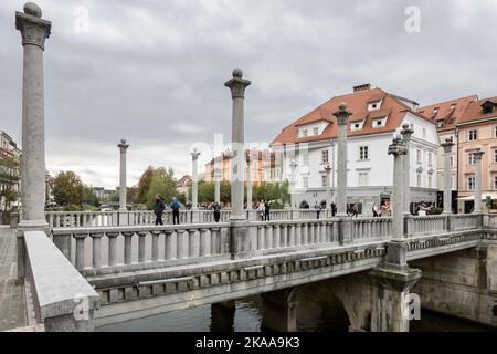 Cobblers Brücke, Ljubljana, Slowenien Stockfoto