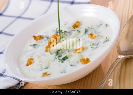 Nationale mazedonische und bulgarische Gericht Tarator Stockfoto