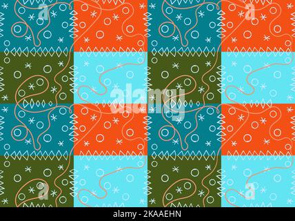 Nahtloses Muster aus kuscheligen Weihnachts-Patches, handgezeichnete Vektoren Stock Vektor