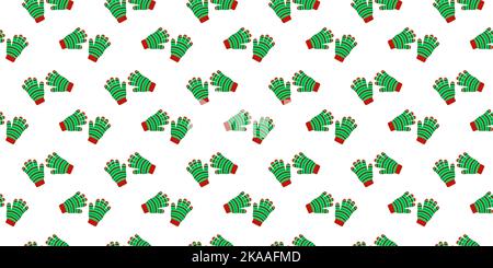 Nahtloses Muster mit Paar gestreiften Strickhandschuhen. Gemütlicher Winterhintergrund. Weihnachten oder Neujahr Design für Scrapbooking oder Geschenkpapier, npkin, Tischdecke. Vektorgrafik flach Stock Vektor