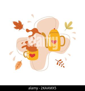 Flache Illustration der heißen Teezeit für Hygge Herbstfeier Illustration. Stock Vektor