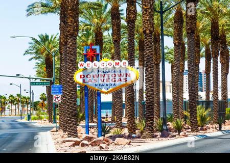 Begrüßungsschild in der Innenstadt von Las Vegas am Strip Stockfoto