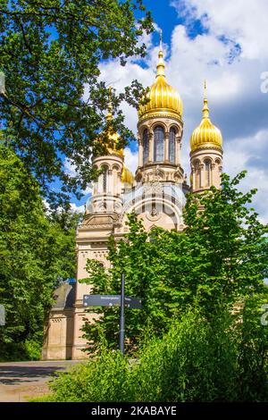 Berühmte russisch-orthodoxe Kirche auf dem Neroberg in Wiesbaden, Deutschland Stockfoto