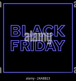 Neonblaue Inschrift Schwarzer Freitag auf schwarzem Hintergrund. Stock Vektor