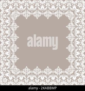 Klassischer quadratischer weißer Rahmen mit Arabesken und Orient-Elementen. Abstraktes Ornament mit Platz für Text. Vintage-Muster Stockfoto
