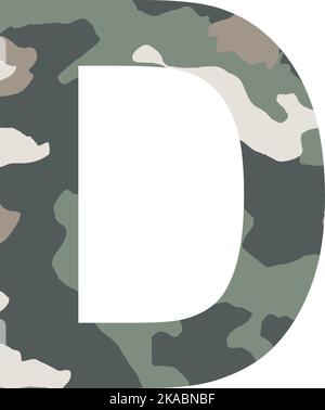 Englisches Alphabet Buchstabe D, Khaki-Stil isoliert auf weißem Hintergrund - Vektor-Illustration Stock Vektor