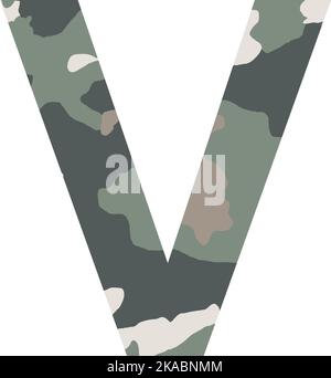 Englisches Alphabet Buchstabe V, Khaki-Stil isoliert auf weißem Hintergrund - Vektor-Illustration Stock Vektor