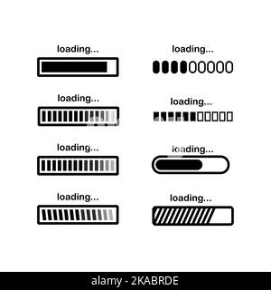 Symbole für den Ladestatus der Leiste. Satz des Symbols für die Ladeleiste. Download-Fortschritt. Upload verarbeiten. Wird Geladen. Großes Ladungssymbol. Stock Vektor