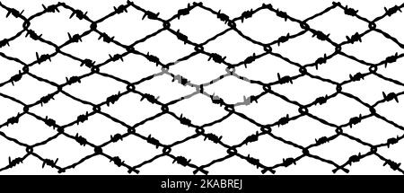 Barbwire Zaun Hintergrund. Handgezeichnete Vektorgrafik im Skizzenstil. Gestaltungselement für Militär-, Sicherheits-, Gefängnis-, Sklaverei-Konzepte Stock Vektor