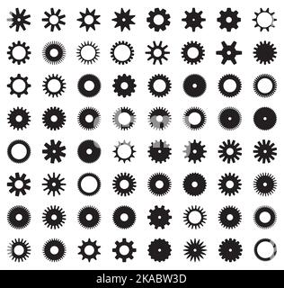 Verschiedene Zahnräder in verschiedenen Größen in schwarz Stock Vektor