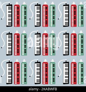 Nahtloses Muster mit Melodicas. Retro Musikinstrumente Hintergrund. Stock Vektor