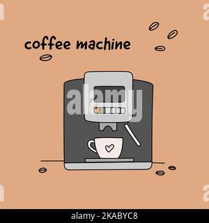 Niedliche Kunst einer Kaffeemaschine mit einer Tasse Kaffee Stock Vektor