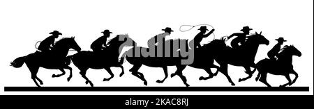 Cowboys reiten auf Pferden. Bildsilhouette. Reiter auf dem Pferderücken. Isoliert auf weißem Hintergrund. Vektor. Stock Vektor