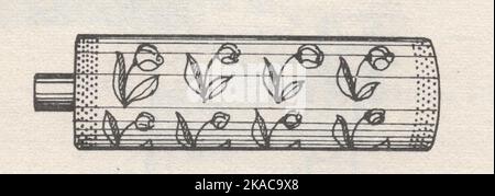 Eine illustrierte Sammlung von Graviertechniken, -Methoden und -Werkzeugen aus unbekannten Werkzeugen, -Techniken und -Proben: Zylindrisches Blumenmuster Stockfoto