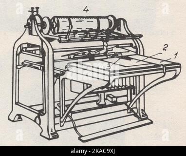 Eine illustrierte Sammlung von Graviertechniken, -Methoden und -Werkzeugen aus unbekannten Werkzeugen, -Techniken und -Proben: Stromabnehmermaschine Stockfoto