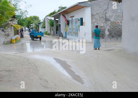 Die Monsunsaison von Rasdhoo, mit Regenwasser auf den Malediven. Stockfoto