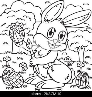 Bunny Painting Easter Egg Coloring Page für Kinder Stock Vektor
