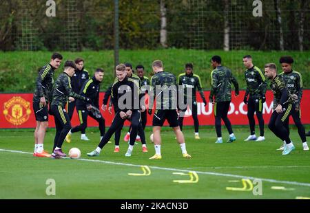 Manchester United Spieler während einer Trainingseinheit im Aon Training Complex, Carrington. Bilddatum: Mittwoch, 2. November 2022. Stockfoto