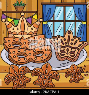 Mardi Gras Cookies Farbige Cartoon Illustration Stock Vektor