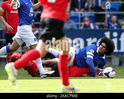 31.. August 2013- Barclays Premiership - Cardiff City vs Everton - Fellani von Everton fouls Fraizer Campbell von Cardiff City (versteckt) - Foto: Paul Roberts/Pathos. Stockfoto