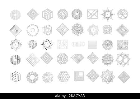 Set mit geometrischen Formen. Trendy hipster Hintergrund und Logos. Religion, Philosophie, Spiritualität, Okkultismus Symbole Sammlung Stock Vektor