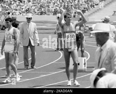 OLYMPIC SUMMERGAMES IN LOS ANGELES USA 1984 Sven Nylander Schweden 400m Hürde Stockfoto