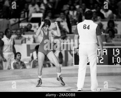OLYMPIC SUMMERGAMES IN LOS ANGELES USA 1984 Vincent Maenza Italien gewinnt leichtes Fliegengewicht Stockfoto