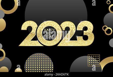 2023 Frohes neues Jahr goldenes Mosaik-Logo. 20 23 Luxus Weihnachten Hintergrund Design für Grußkarte, Rabatt Poster oder Verkauf Banner. Vektorkarte Stock Vektor