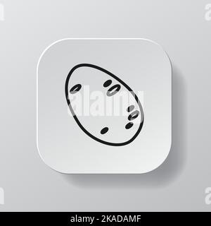 Weißer quadratischer Knopf mit Symbol für die Kartoffelpflanzenlinie, schwarze Umrisskartoffel auf dem weißen Teller. Flache Symbolzeichenvektordarstellung isoliert auf weißem Hintergrund. Gesundes Ernährungskonzept Stock Vektor