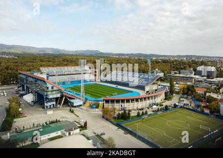 Luftaufnahme des Maksimir-Stadions, Heimat des GNK Dinamo Zagreb, am 20. Oktober 2022 in Zagreb, Kroatien. Foto: Luka Stanzl/PIXSELL Stockfoto