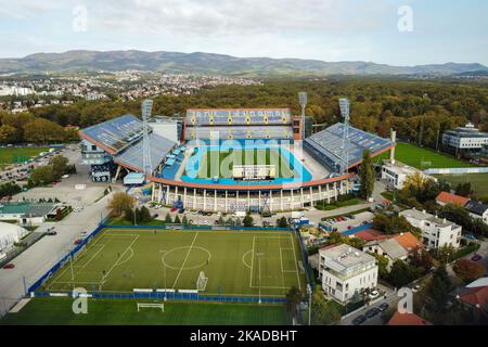 Luftaufnahme des Maksimir-Stadions, Heimat des GNK Dinamo Zagreb, am 20. Oktober 2022 in Zagreb, Kroatien. Foto: Luka Stanzl/PIXSELL Stockfoto