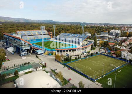 Luftaufnahme des Maksimir-Stadions, Heimat des GNK Dinamo Zagreb, am 20. Oktober 2022 in Zagreb, Kroatien. Foto: Luka Stanzl/PIXSELL Stockfoto