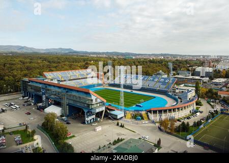 Luftaufnahme des Maksimir-Stadions, Heimat des GNK Dinamo Zagreb, am 20. Oktober 2022 in Zagreb, Kroatien. Foto: Luka Stanzl/PIXSELL Stockfoto