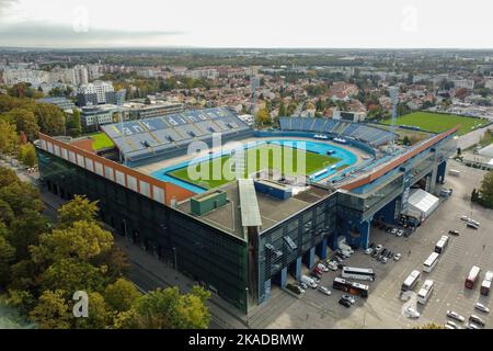 Luftaufnahme des Maksimir-Stadions, Heimat des GNK Dinamo Zagreb, am 20. Oktober 2022 in Zagreb, Kroatien. Foto: Luka Stanzl/PIXSELL Stockfoto